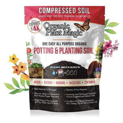 Compressed organic potting soil for garden & plants