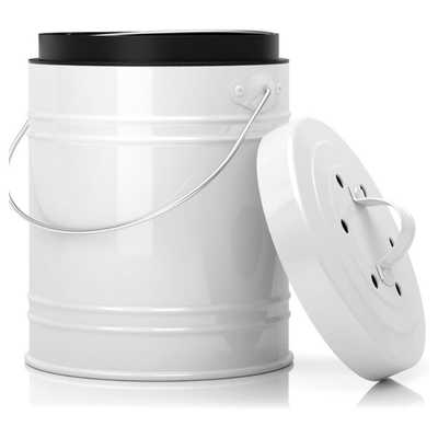 Cooler Kitchen 3 Liter White Countertop Compost Bin